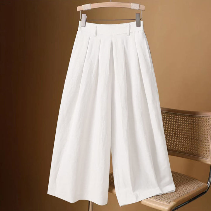 Pantalones anchos de algodón y lino para mujer, de Buddha Stones, informales, de verano, de color puro, de longitud 7-8 - Fantasma Blanco - US12, UK/AU16, EU44 (3XL) - image 8