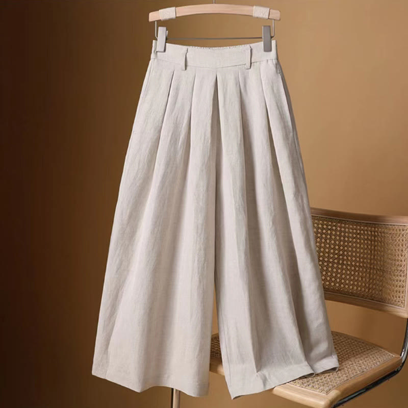 Pantalones anchos de algodón y lino para mujer, de Buddha Stones, informales, de verano, de color puro, de longitud 7-8 - Beige - US8-10，UK/AU12-14，EU40-42 (2XL) - image 22