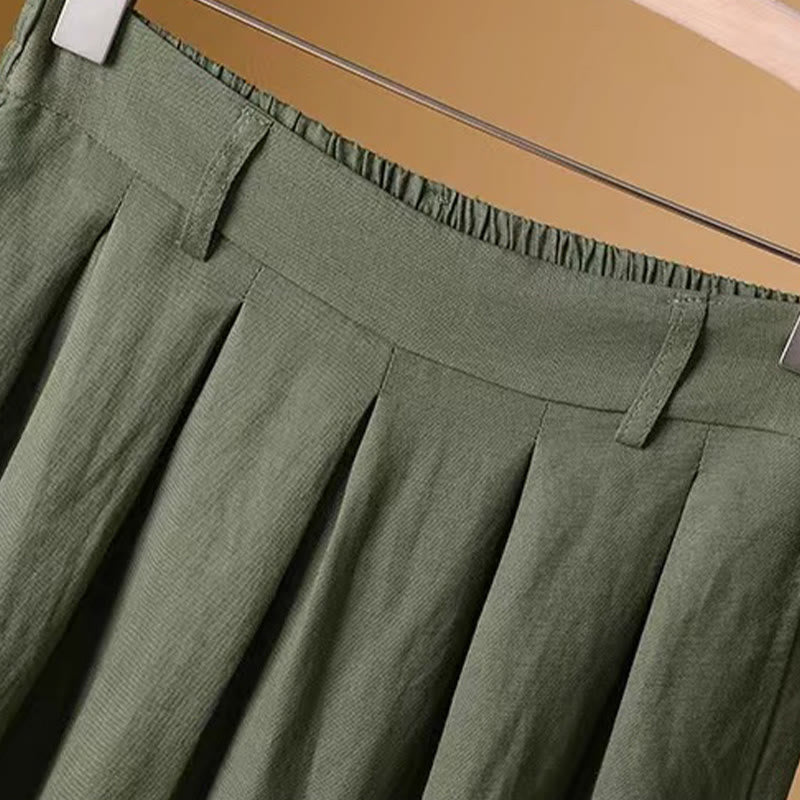 Pantalones anchos de algodón y lino para mujer, de Buddha Stones, informales, de verano, de color puro, de longitud 7-8 - image 1