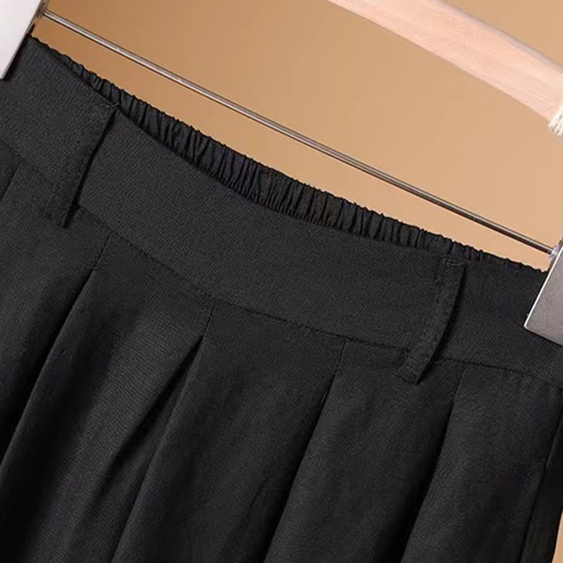 Pantalones anchos de algodón y lino para mujer, de Buddha Stones, informales, de verano, de color puro, de longitud 7-8 - image 19