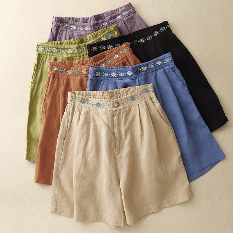 Pantalones cortos de poliéster para mujer con estampado de Buddha Stones, bordado floral, pliegues, cremallera y bolsillos. - image 27