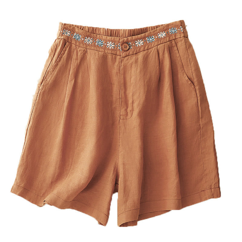 Pantalones cortos de poliéster para mujer con estampado de Buddha Stones, bordado floral, pliegues, cremallera y bolsillos. - image 16