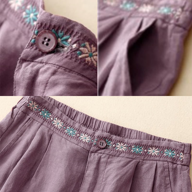 Pantalones cortos de poliéster para mujer con estampado de Buddha Stones, bordado floral, pliegues, cremallera y bolsillos. - image 11