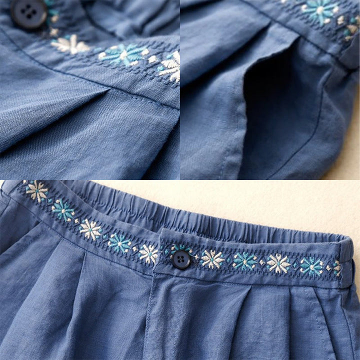 Pantalones cortos de poliéster para mujer con estampado de Buddha Stones, bordado floral, pliegues, cremallera y bolsillos. - image 3