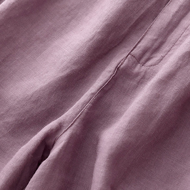 Pantalones cortos de lino y algodón con bolsillos para mujer, informales , de verano, con bordado floral, plisados, con cremallera y botones - image 10