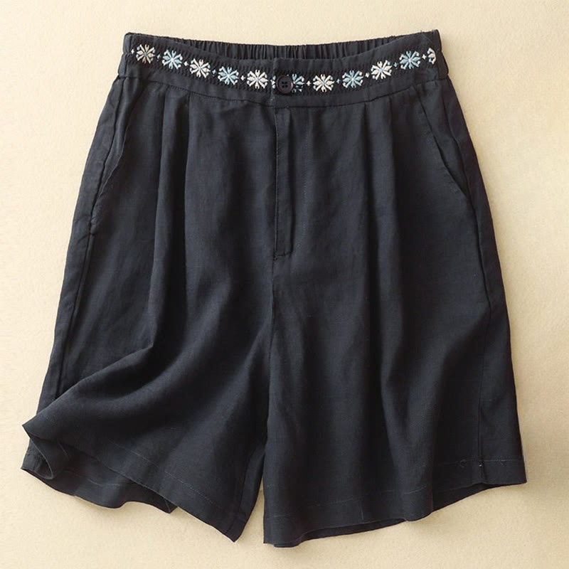 Pantalones cortos de poliéster para mujer con estampado de Buddha Stones, bordado floral, pliegues, cremallera y bolsillos. - Negro - US8-10，UK/AU12-14，EU40-42 (2XL) - image 17
