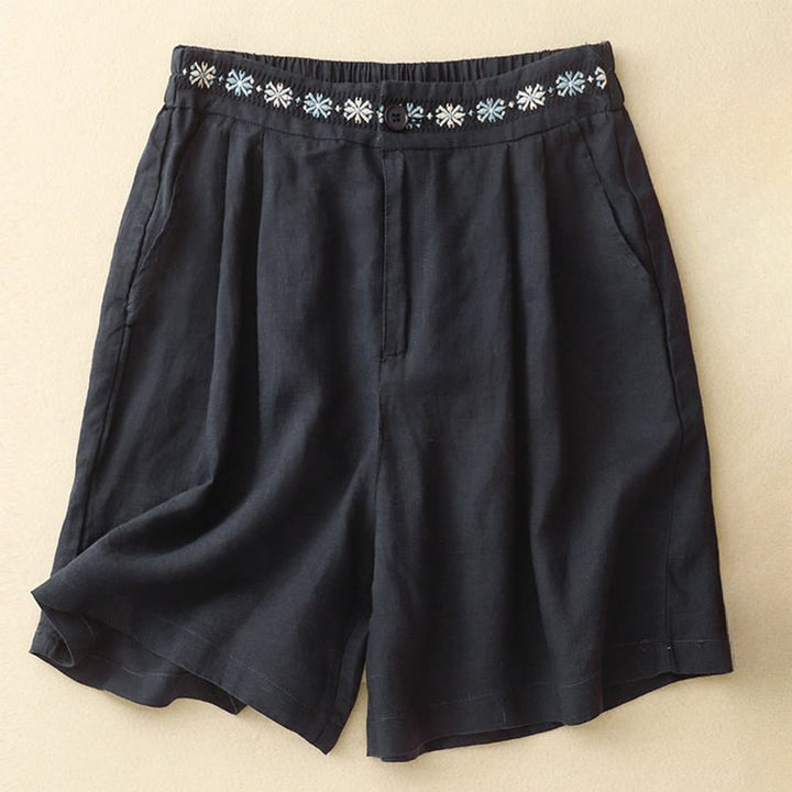 Pantalones cortos de poliéster para mujer con estampado de Buddha Stones, bordado floral, pliegues, cremallera y bolsillos. - Negro - US8-10，UK/AU12-14，EU40-42 (2XL) - image 17