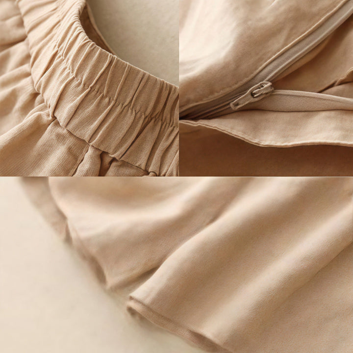 Pantalones cortos de lino y algodón con bolsillos para mujer, informales , de verano, con bordado floral, plisados, con cremallera y botones - image 26