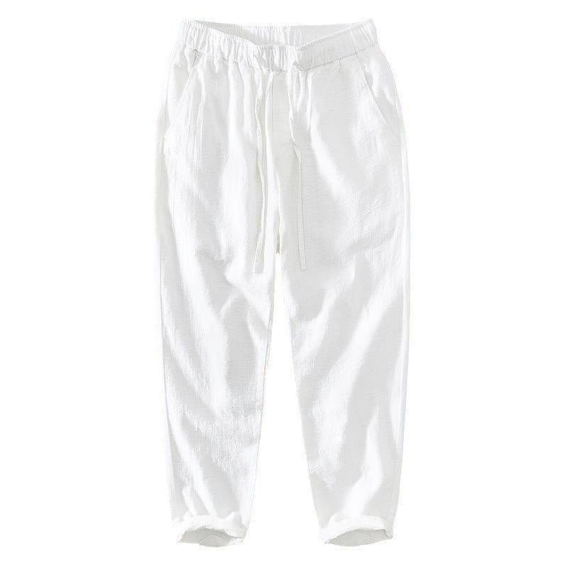Pantalones casuales de verano Buddha Stones de lino y ramio con cordón y bolsillos para hombre