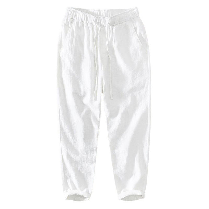 Pantalones casuales de verano Buddha Stones de lino y ramio con cordón y bolsillos para hombre
