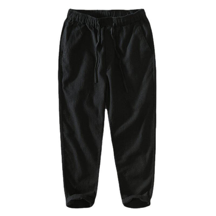 Pantalones casuales de verano Buddha Stones de lino y ramio con cordón y bolsillos para hombre