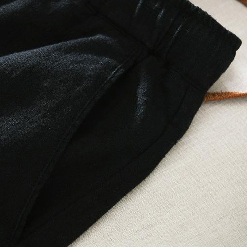 Pantalones casuales de verano Buddha Stones de lino y ramio con cordón y bolsillos para hombre
