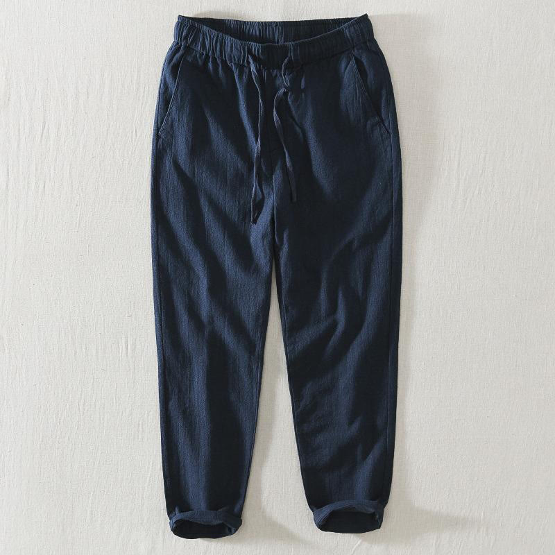 Pantalones casuales de verano Buddha Stones de lino y ramio con cordón y bolsillos para hombre