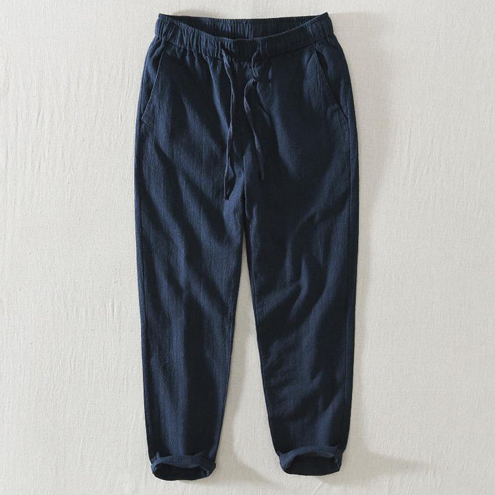 Pantalones casuales de verano Buddha Stones de lino y ramio con cordón y bolsillos para hombre