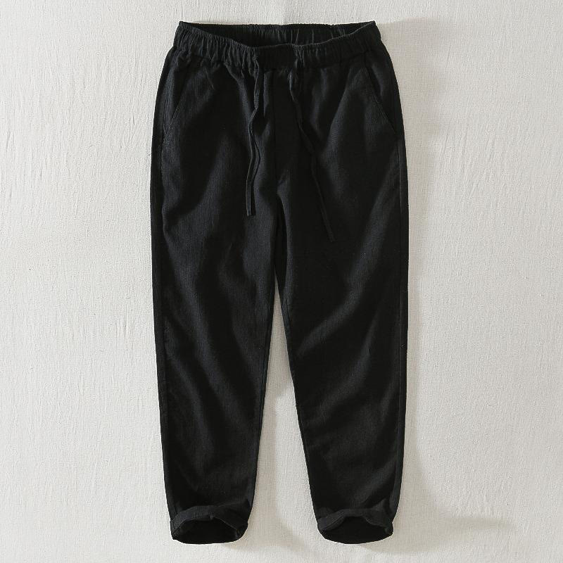Pantalones casuales de verano Buddha Stones de lino y ramio con cordón y bolsillos para hombre