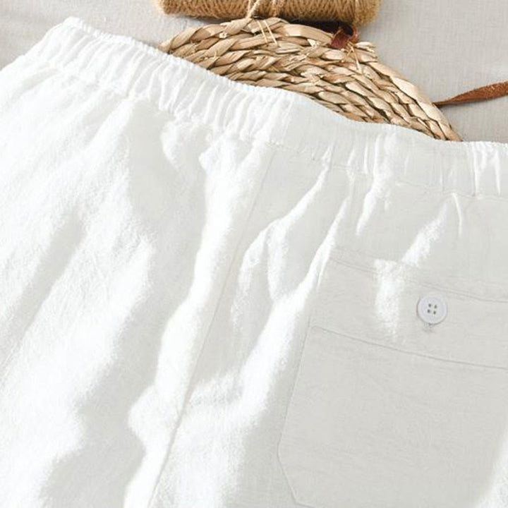 Pantalones casuales de verano Buddha Stones de lino y ramio con cordón y bolsillos para hombre