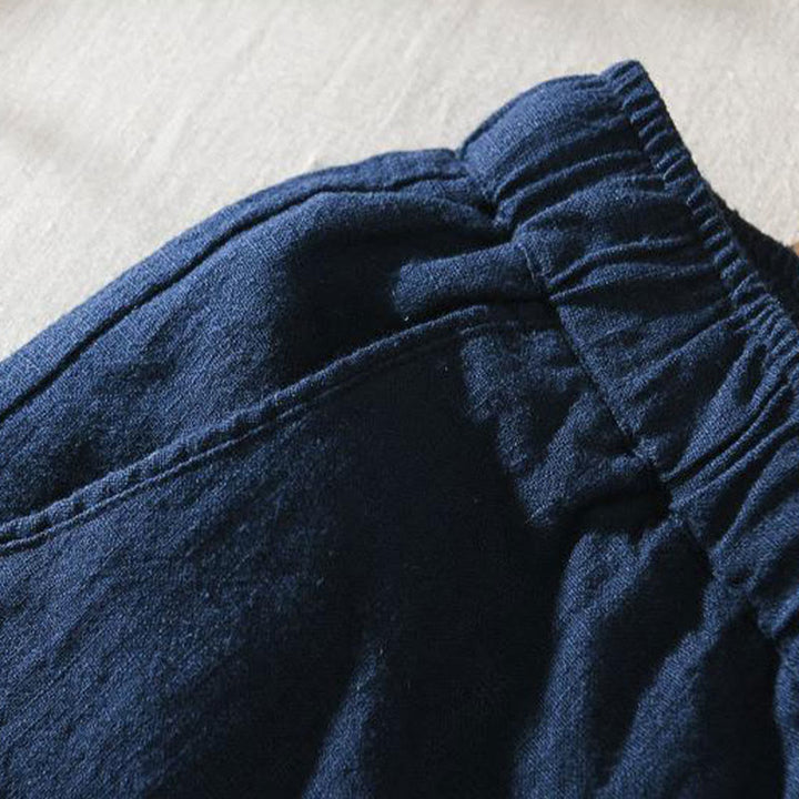 Pantalones casuales de verano Buddha Stones de lino y ramio con cordón y bolsillos para hombre