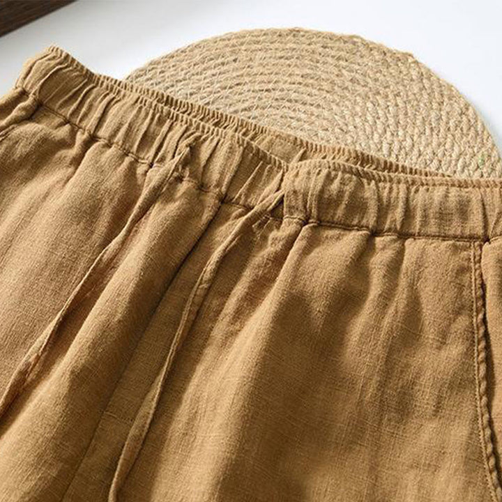 Pantalones casuales de verano Buddha Stones de lino y ramio con cordón y bolsillos para hombre