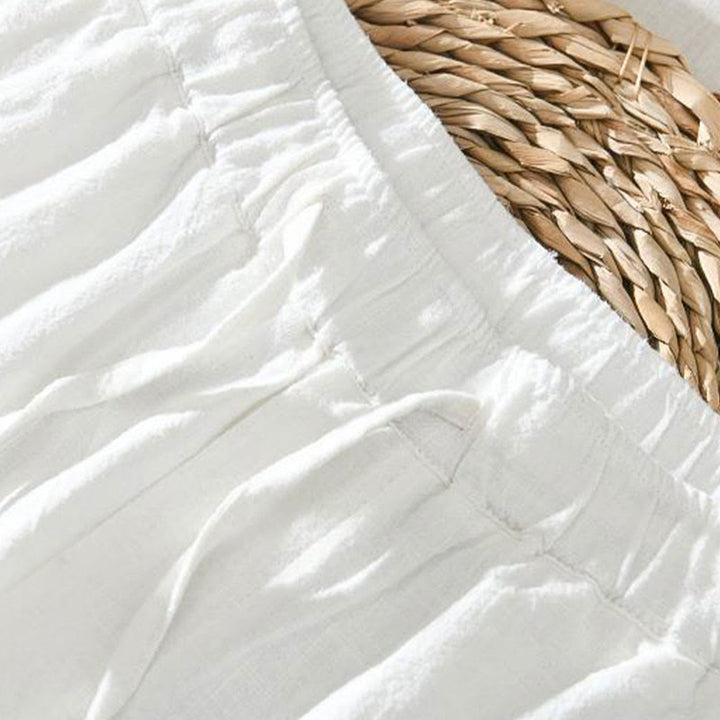 Pantalones casuales de verano Buddha Stones de lino y ramio con cordón y bolsillos para hombre - image 4