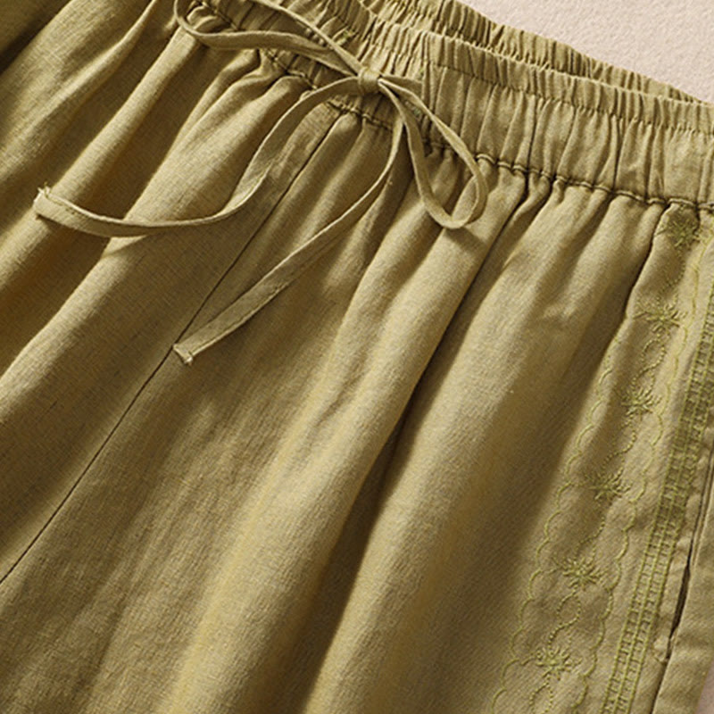 Pantalones cortos de lino y algodón con cordón ajustable y estampado floral con Buddha Stones para mujer, con bolsillos - image 17