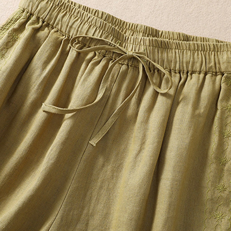 Pantalones cortos de lino y algodón con cordón ajustable y estampado floral con Buddha Stones para mujer, con bolsillos - image 16