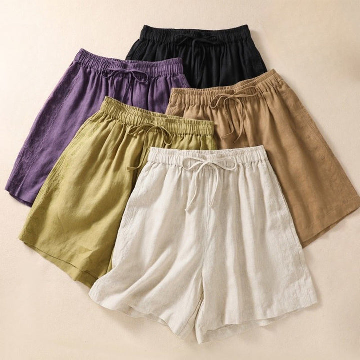 Pantalones cortos de lino y algodón con cordón ajustable y estampado floral con Buddha Stones para mujer, con bolsillos - image 20