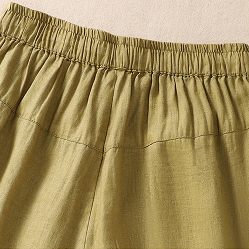 Pantalones cortos de lino y algodón con cordón ajustable y estampado floral con Buddha Stones para mujer, con bolsillos - image 18