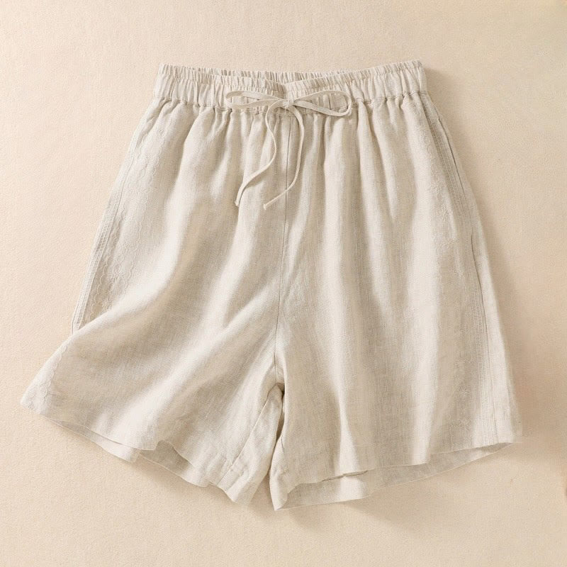 Pantalones cortos de lino y algodón con cordón ajustable y estampado floral con Buddha Stones para mujer, con bolsillos - Beige - US8-10，UK/AU12-14，EU40-42 (2XL) - image 9