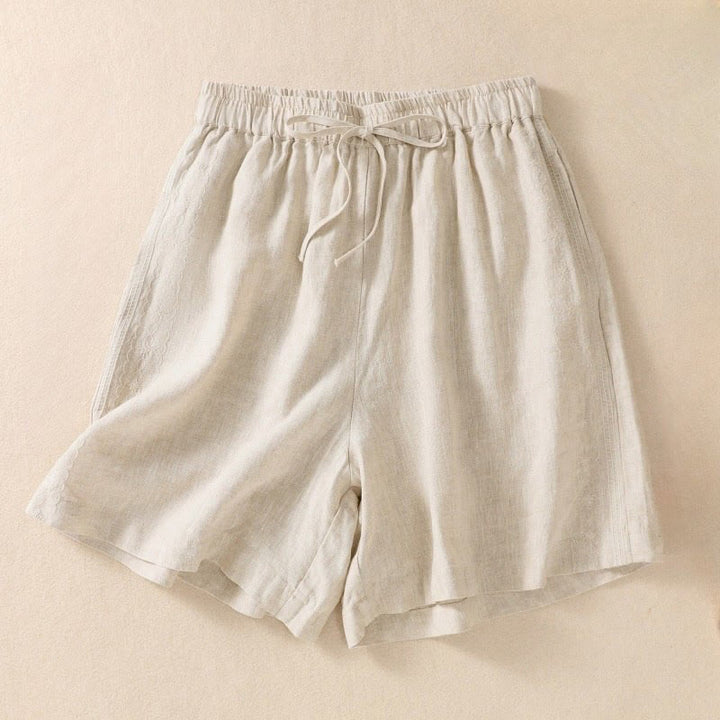 Pantalones cortos de lino y algodón con cordón ajustable y estampado floral con Buddha Stones para mujer, con bolsillos - Beige - US8-10，UK/AU12-14，EU40-42 (2XL) - image 9