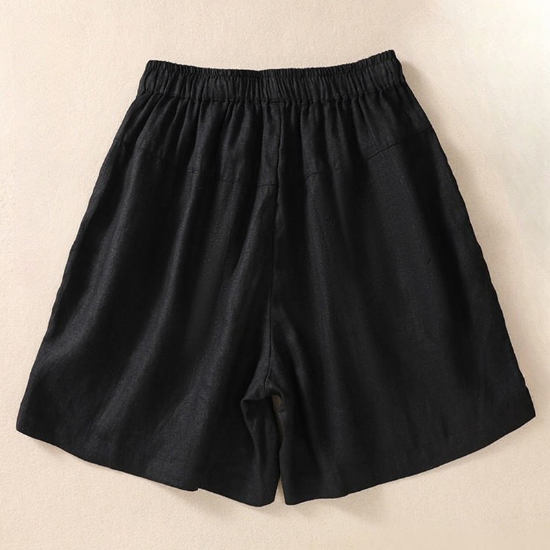 Pantalones cortos de lino y algodón con cordón ajustable y estampado floral con Buddha Stones para mujer, con bolsillos - image 4