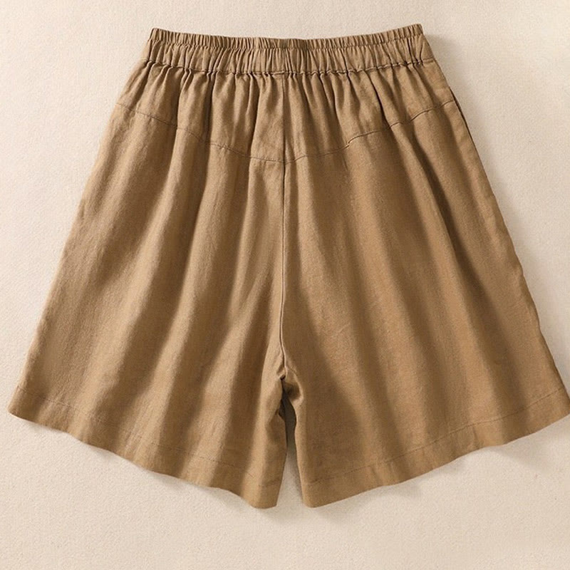 Pantalones cortos de lino y algodón con cordón ajustable y estampado floral con Buddha Stones para mujer, con bolsillos - image 7