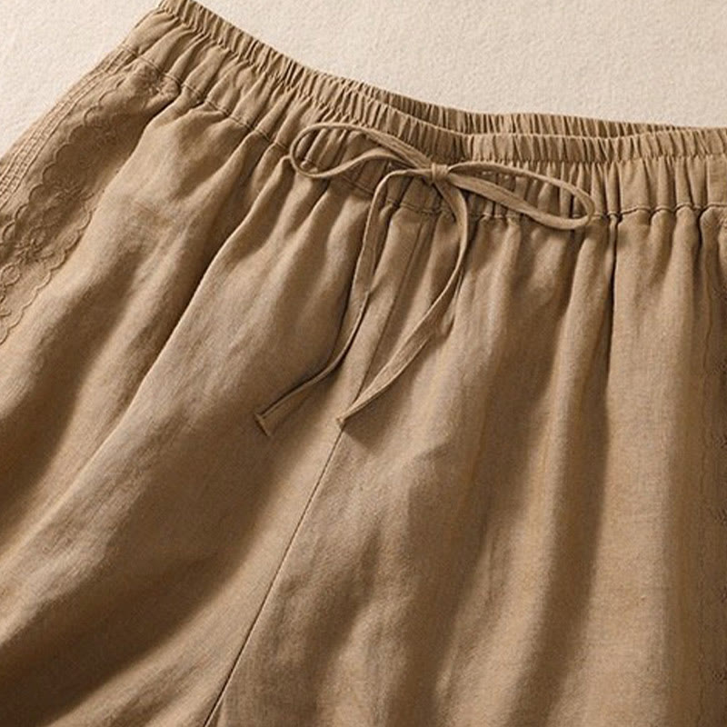 Pantalones cortos de lino y algodón con cordón ajustable y estampado floral con Buddha Stones para mujer, con bolsillos - image 8