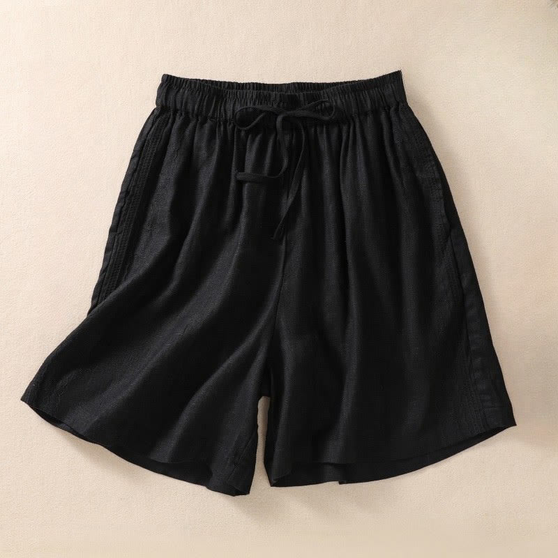 Pantalones cortos de lino y algodón con cordón ajustable y estampado floral con Buddha Stones para mujer, con bolsillos - Negro - US8-10，UK/AU12-14，EU40-42 (2XL) - image 3