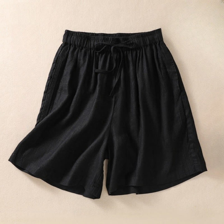 Pantalones cortos de lino y algodón con cordón ajustable y estampado floral con Buddha Stones para mujer, con bolsillos - Negro - US8-10，UK/AU12-14，EU40-42 (2XL) - image 3
