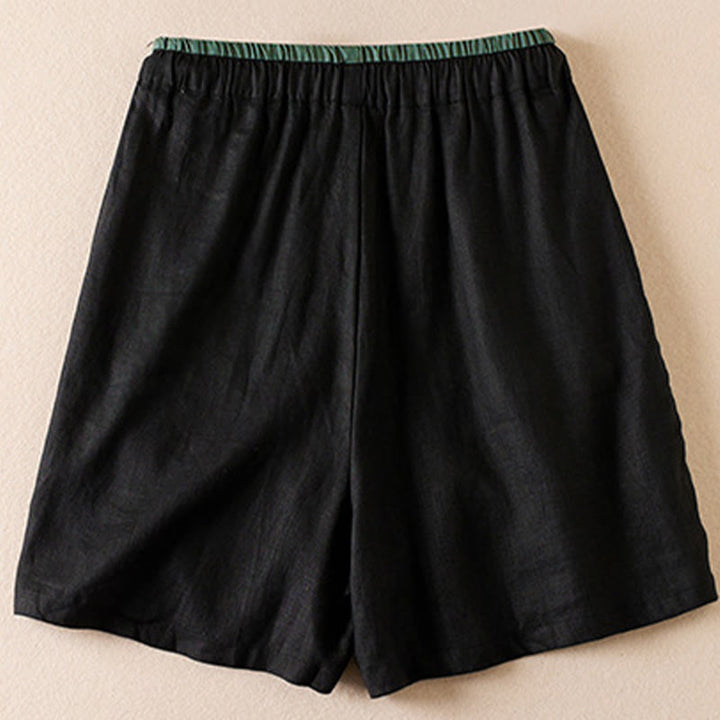 Pantalones cortos de lino y algodón con cordón bordado, diseño simple y salvaje de Buddha Stones, para mujer, con bolsillos