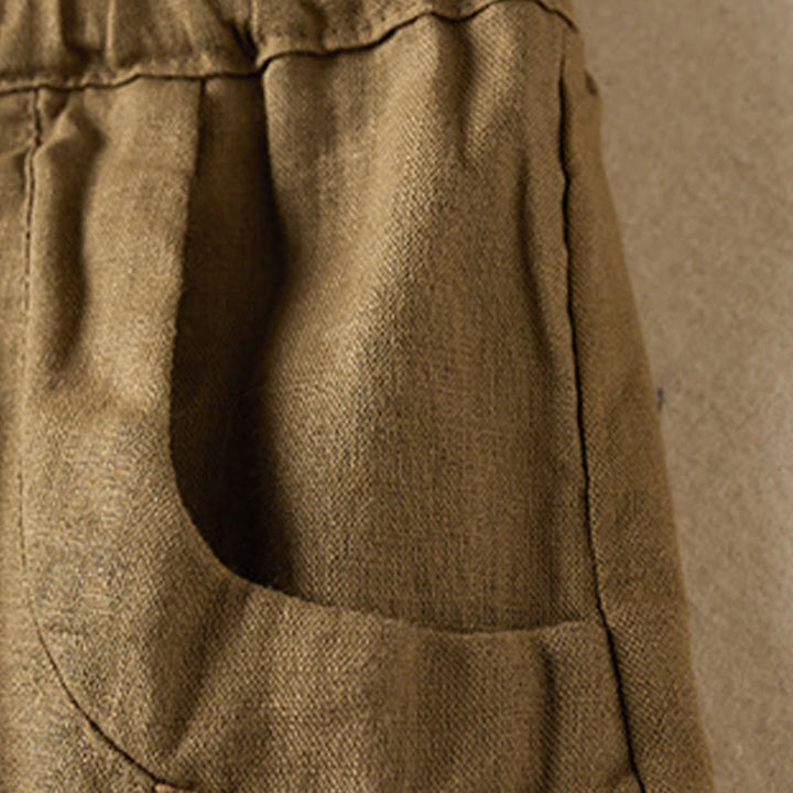 Pantalones cortos de lino y algodón con cordón bordado, diseño simple y salvaje de Buddha Stones, para mujer, con bolsillos