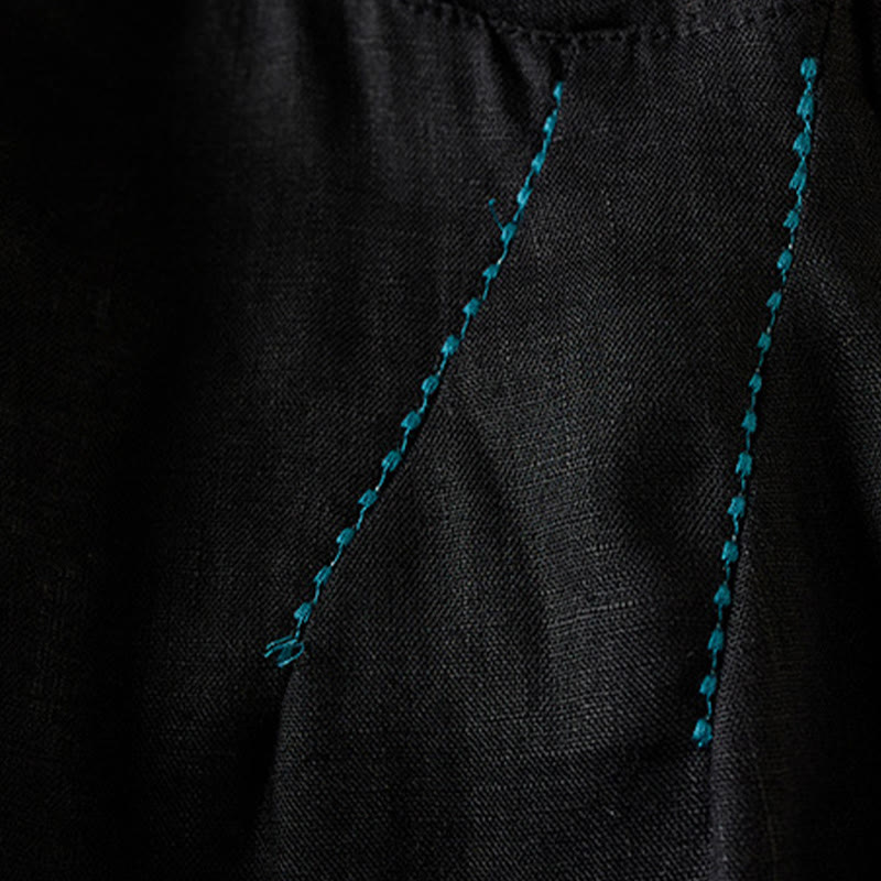 Pantalones cortos de lino y algodón con cordón bordado, diseño simple y salvaje de Buddha Stones, para mujer, con bolsillos