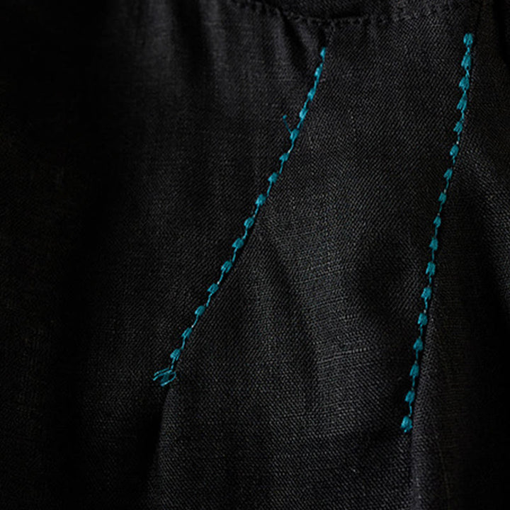 Pantalones cortos de lino y algodón con cordón bordado, diseño simple y salvaje de Buddha Stones, para mujer, con bolsillos