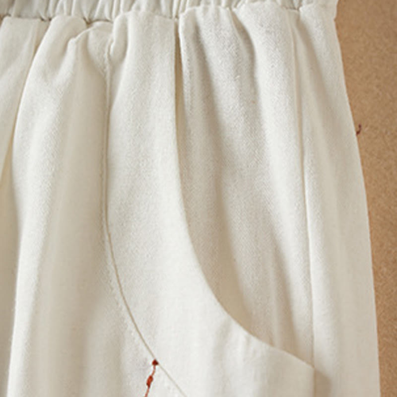 Pantalones cortos de lino y algodón con cordón bordado, diseño simple y salvaje de Buddha Stones, para mujer, con bolsillos
