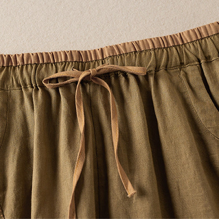 Pantalones cortos de lino y algodón con cordón bordado, diseño simple y salvaje de Buddha Stones, para mujer, con bolsillos