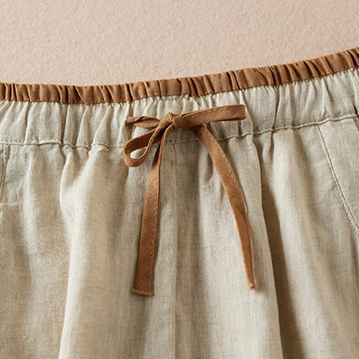 Pantalones cortos de lino y algodón con cordón bordado, diseño simple y salvaje de Buddha Stones, para mujer, con bolsillos