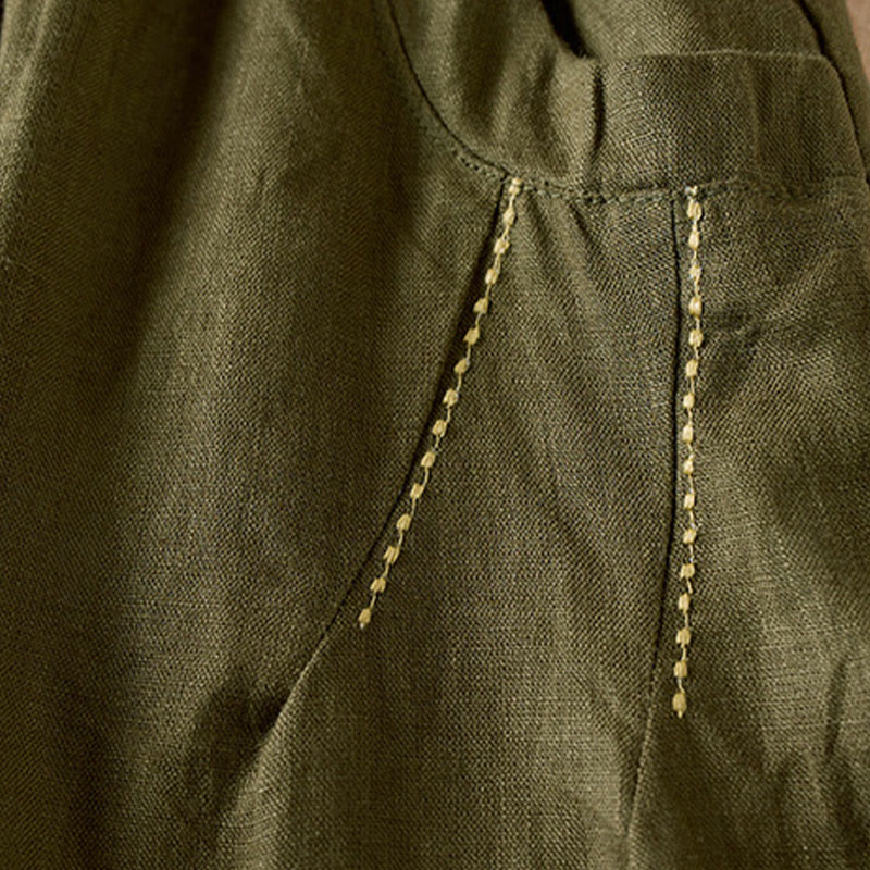 Pantalones cortos de lino y algodón con cordón bordado, diseño simple y salvaje de Buddha Stones, para mujer, con bolsillos