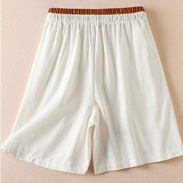 Pantalones cortos de lino y algodón con cordón bordado, diseño simple y salvaje de Buddha Stones, para mujer, con bolsillos