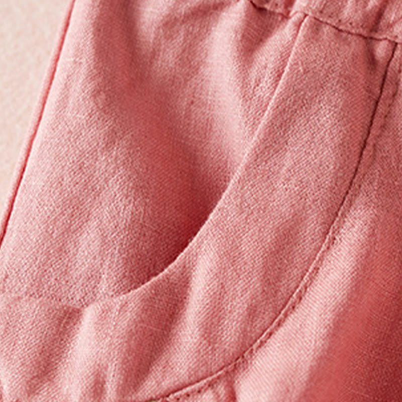 Pantalones cortos de lino y algodón con cordón bordado, diseño simple y salvaje de Buddha Stones, para mujer, con bolsillos