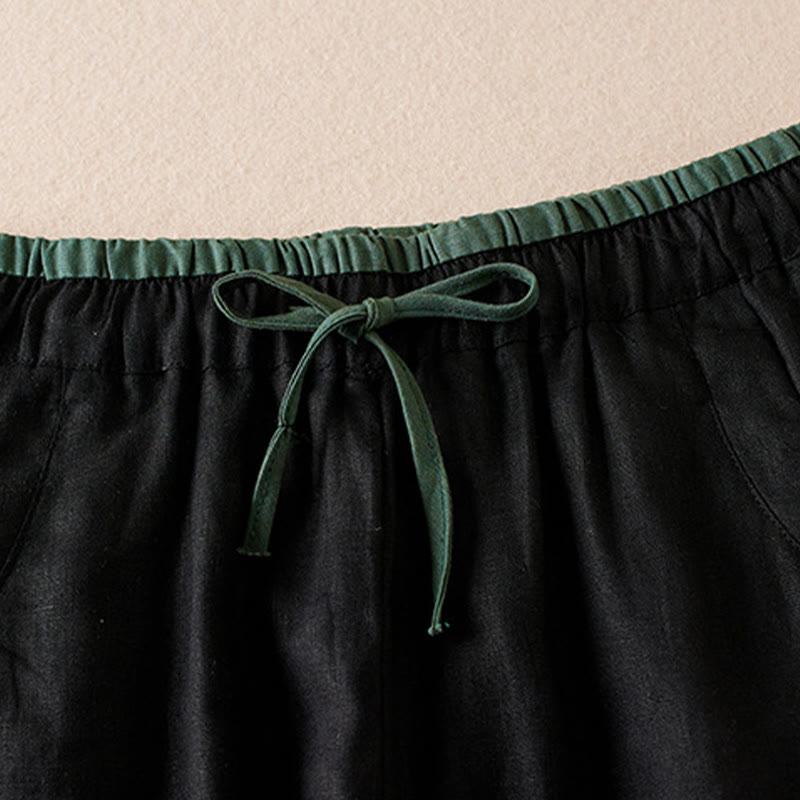 Pantalones cortos de lino y algodón con cordón bordado, diseño simple y salvaje de Buddha Stones, para mujer, con bolsillos