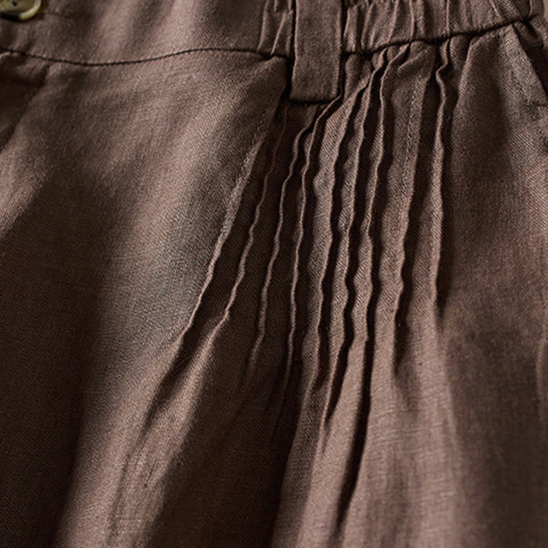 Pantalones cortos de lino y algodón con diseño arrugado sencillo de verano para mujer con bolsillos y Buddha Stones