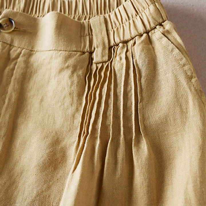 Pantalones cortos de lino y algodón con diseño arrugado sencillo de verano para mujer con bolsillos y Buddha Stones - image 31