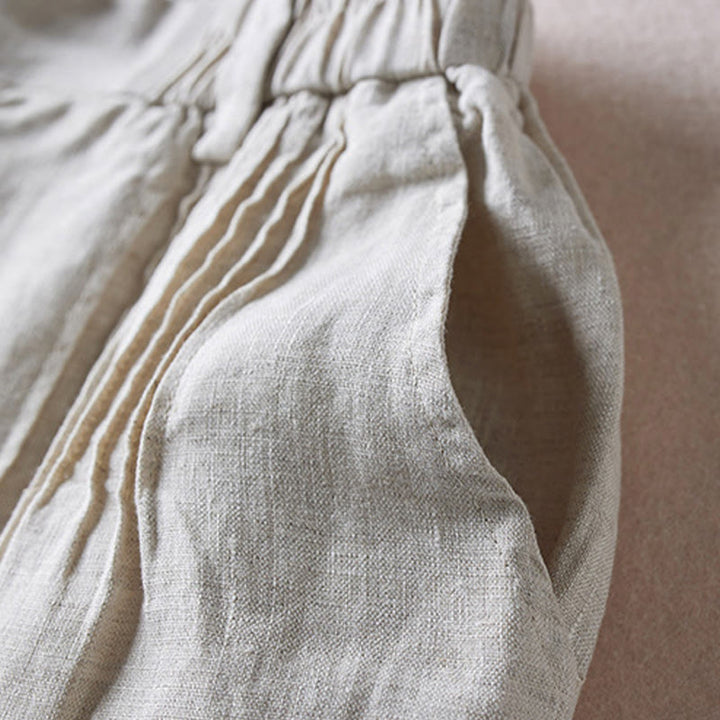 Pantalones cortos de lino y algodón con diseño arrugado sencillo de verano para mujer con bolsillos y Buddha Stones - image 39