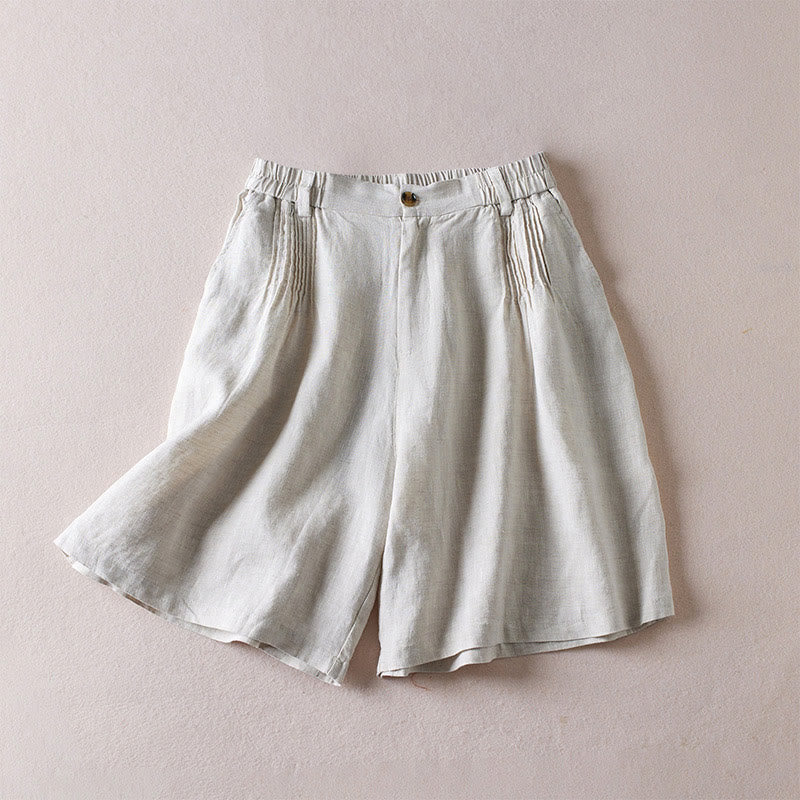 Pantalones cortos de lino y algodón con diseño arrugado sencillo de verano para mujer con bolsillos y Buddha Stones - Gainsboro - US8-10，UK/AU12-14，EU40-42 (2XL) - image 35