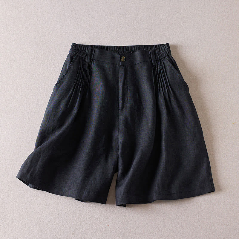 Pantalones cortos de lino y algodón con diseño arrugado sencillo de verano para mujer con bolsillos y Buddha Stones - Negro - US8-10，UK/AU12-14，EU40-42 (2XL) - image 7